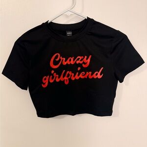 SHEIN Black Crop Top with Vibrant Red Text